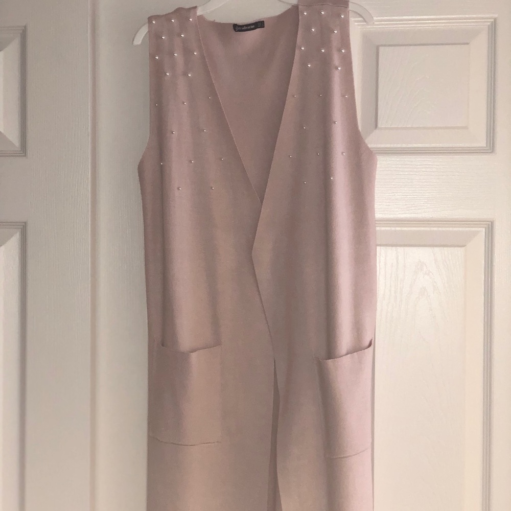 Stradivarius blush pink pearl vest cardigan